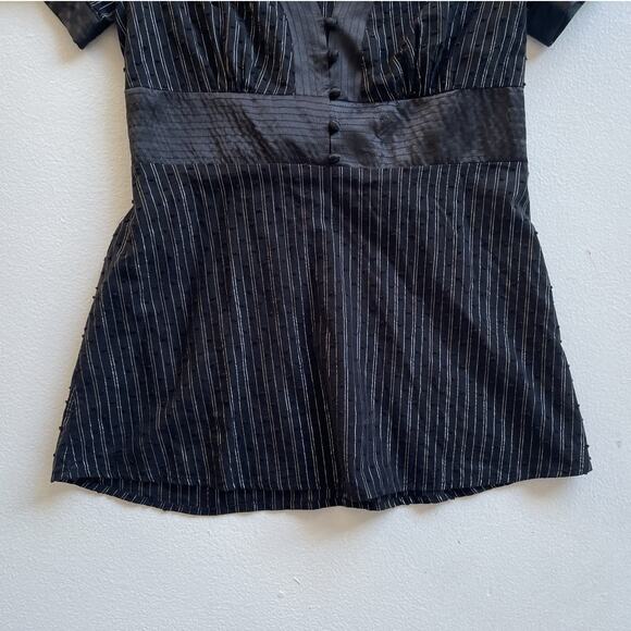 Vintage Y2K Black Pin Striped Office SirenTop / Sz M / Goth DOLLED UP Coquette - Picture 4 of 8